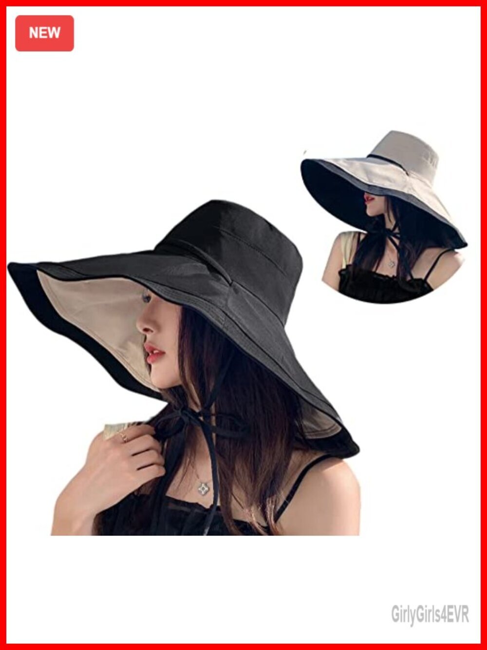 Packable Large Brim Sun Hat with Chin Strap - Reversible UV Protection Beach Hat